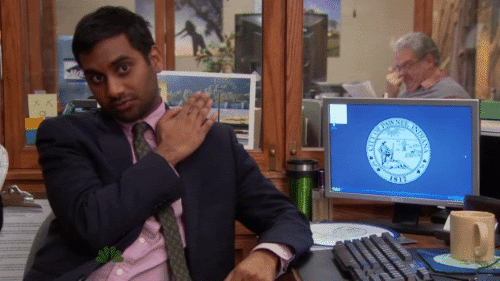 tom haverford parks and rec wiping shoulder